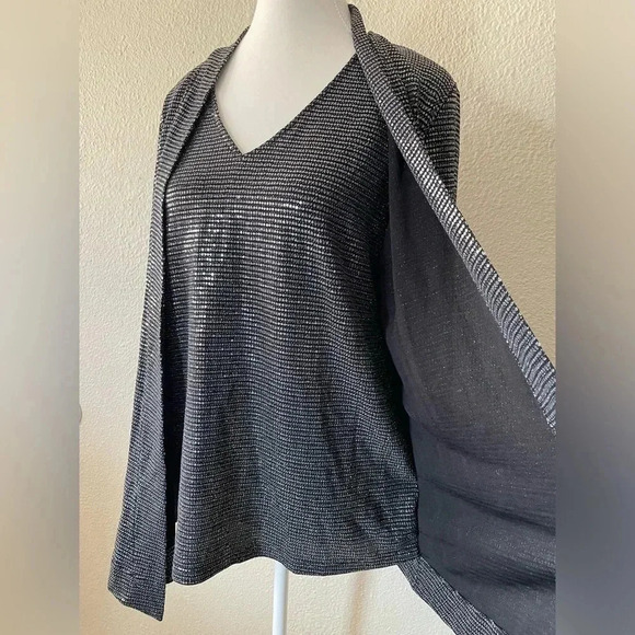 Calvin Klein Liquid Knit Sequin Blouse and Cardigan Set Women’s S Black Festive - Picture 1 of 13